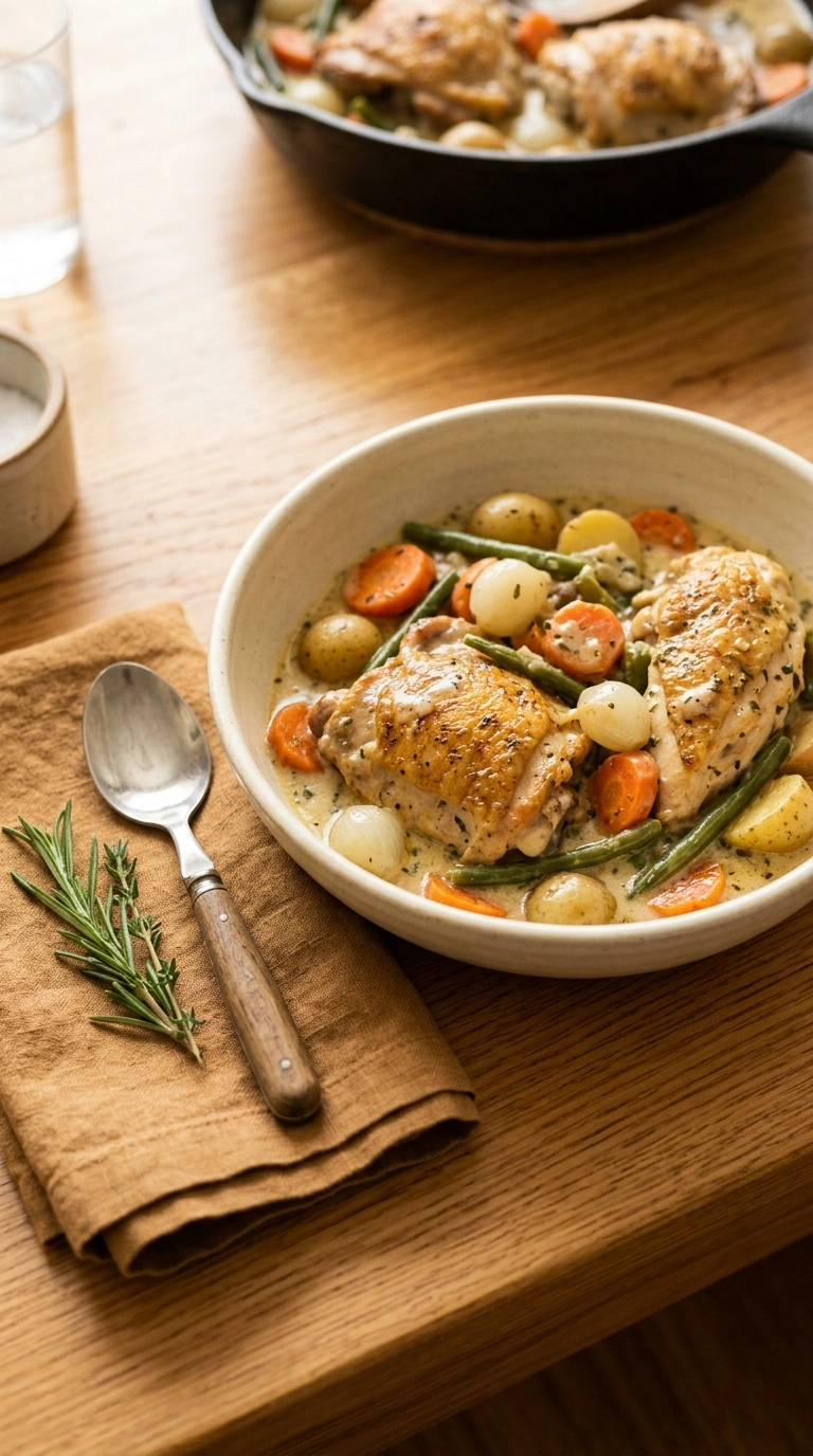 cozy chicken skillet dinner ready to serve