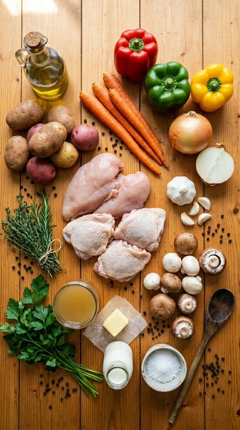 Ingredients for cozy chicken skillet dinner