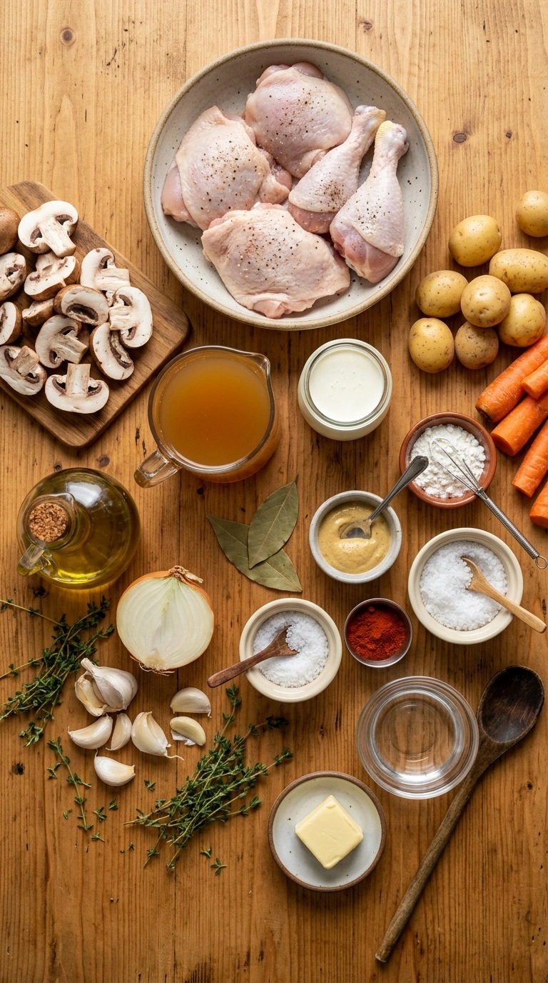 Ingredients for cozy chicken mushroom skillet