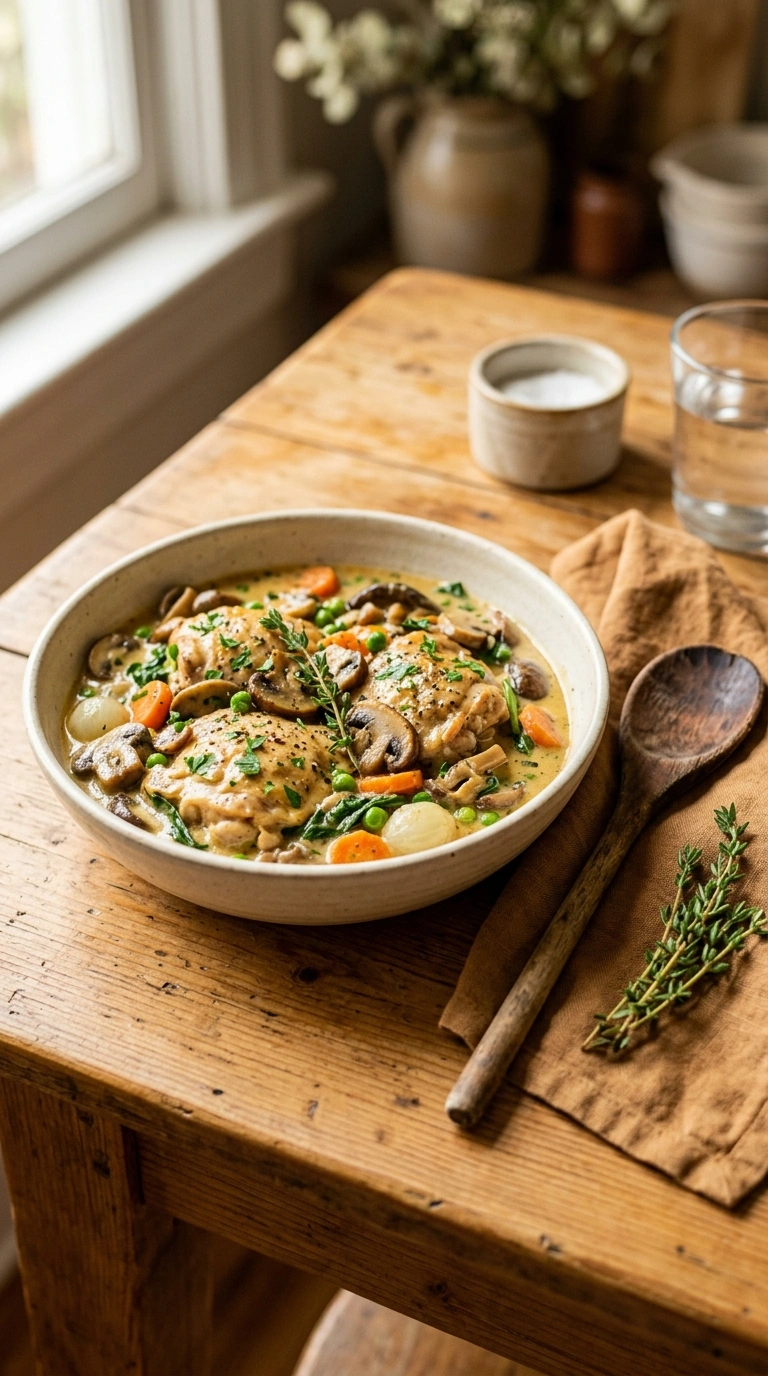 cozy chicken mushroom skillet ready to serve