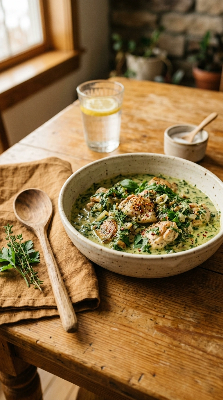 cozy chicken spinach skillet ready to serve