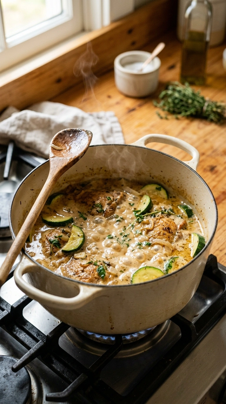 Cooking instructions for cozy chicken zucchini skillet