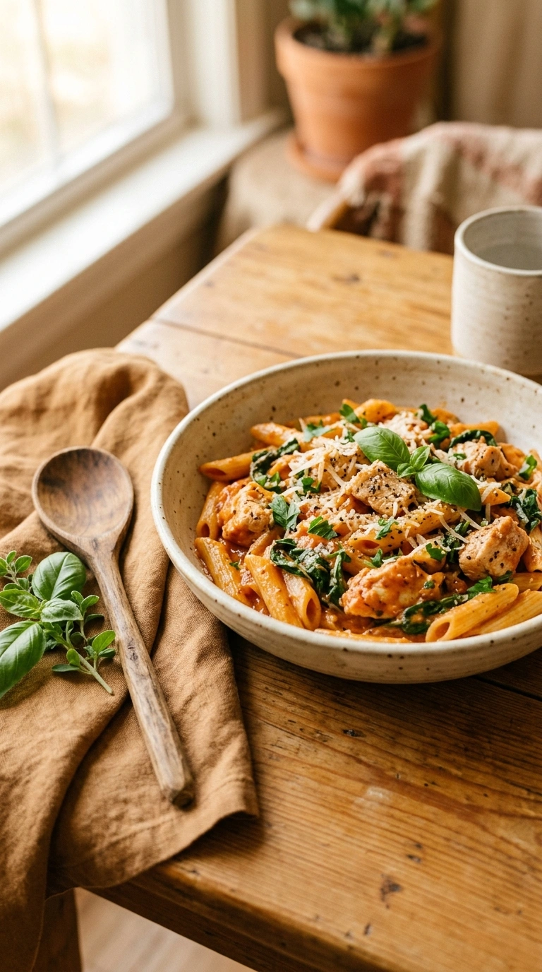 cozy one pot chicken pasta ready to serve
