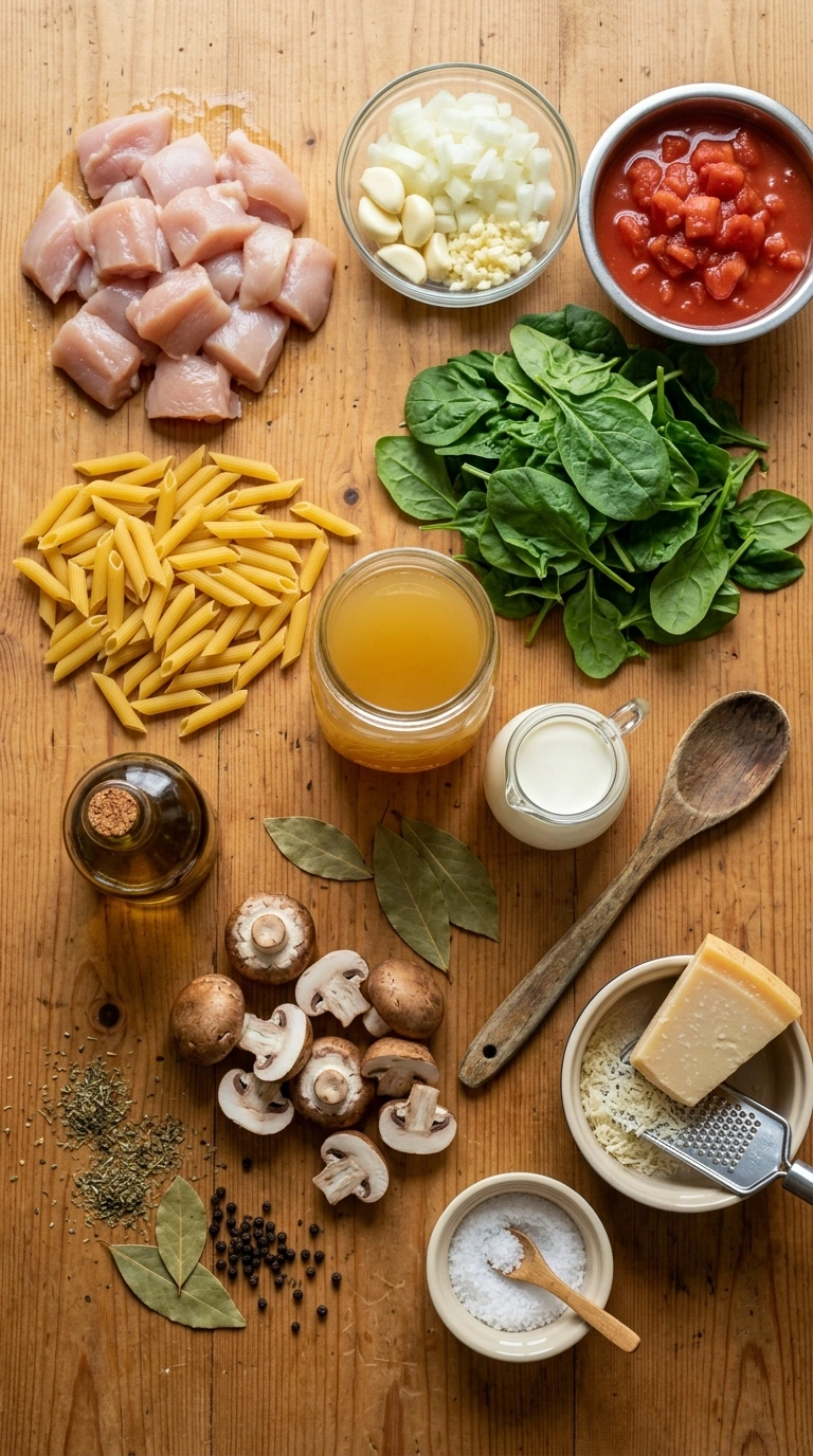 Ingredients for cozy one pot chicken pasta
