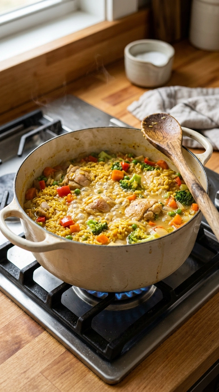 Cooking instructions for cozy one pot chicken rice