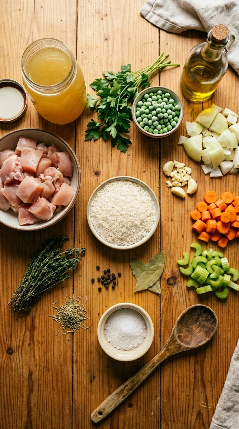 Ingredients for cozy one pot chicken rice