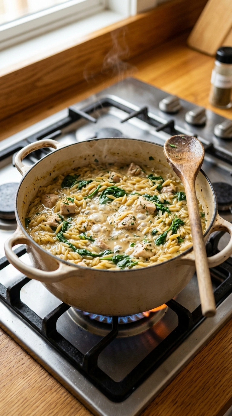 Cooking instructions for cozy one pot chicken orzo