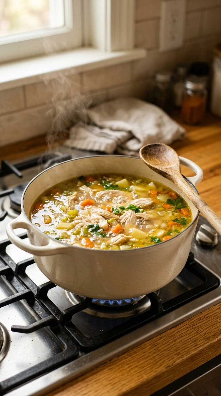 Cooking instructions for cozy one pot chicken soup dinner