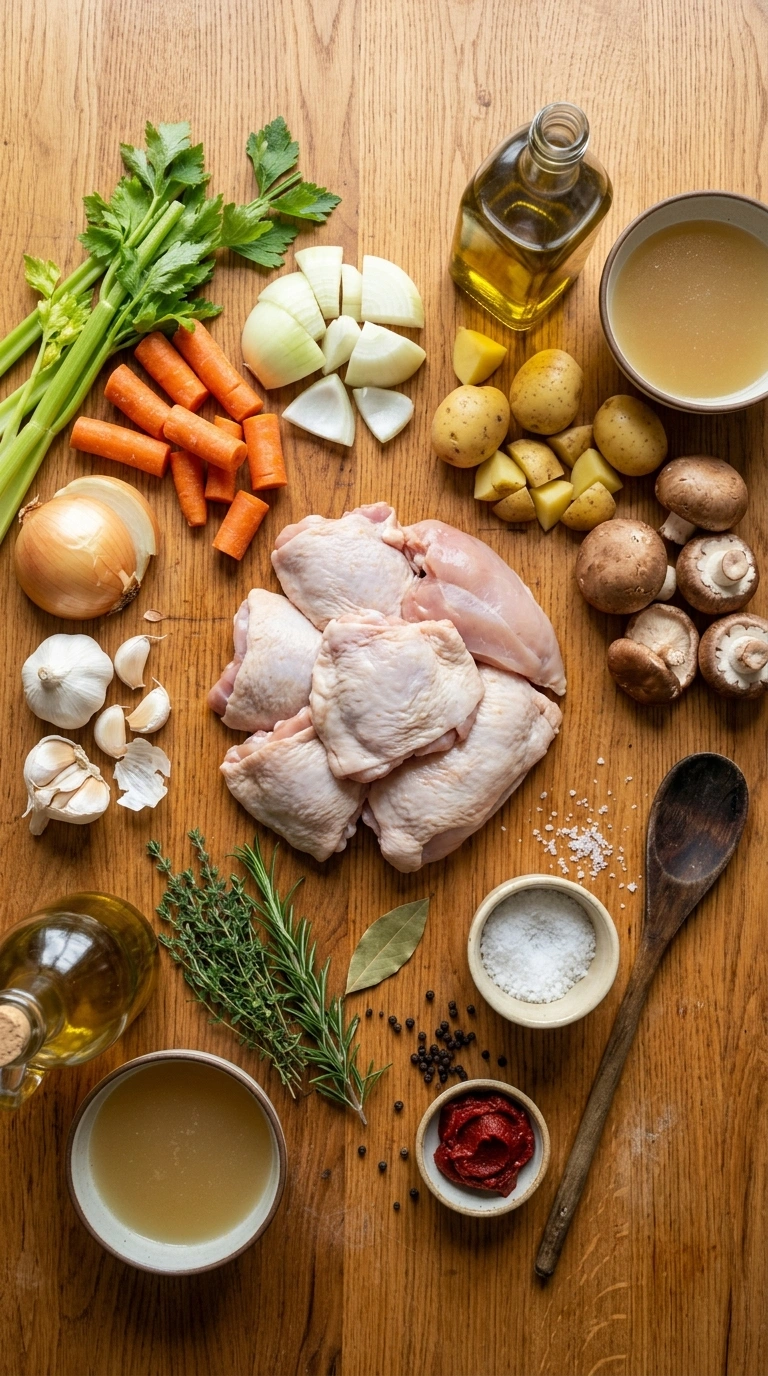 Ingredients for cozy slow cooker chicken dinner
