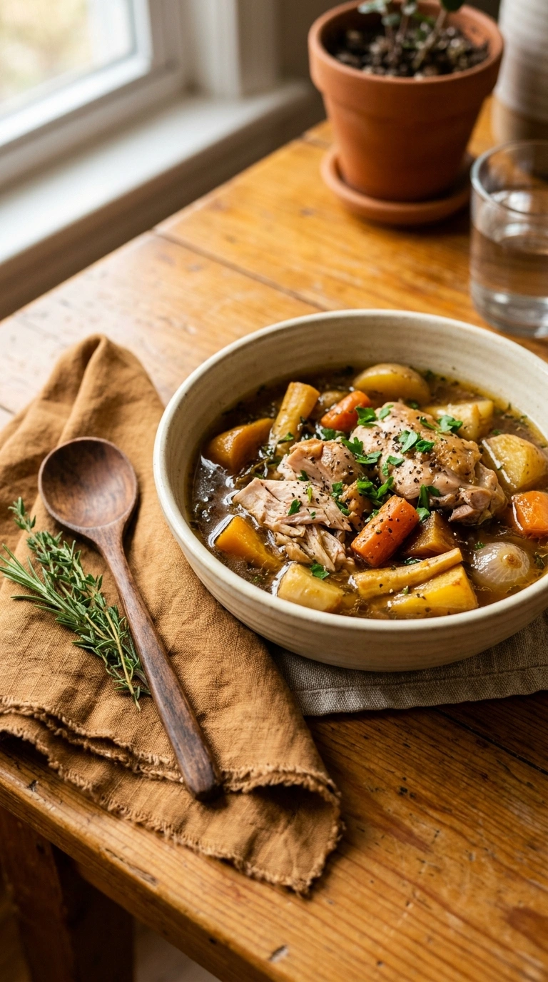 cozy slow cooker chicken dinner ready to serve
