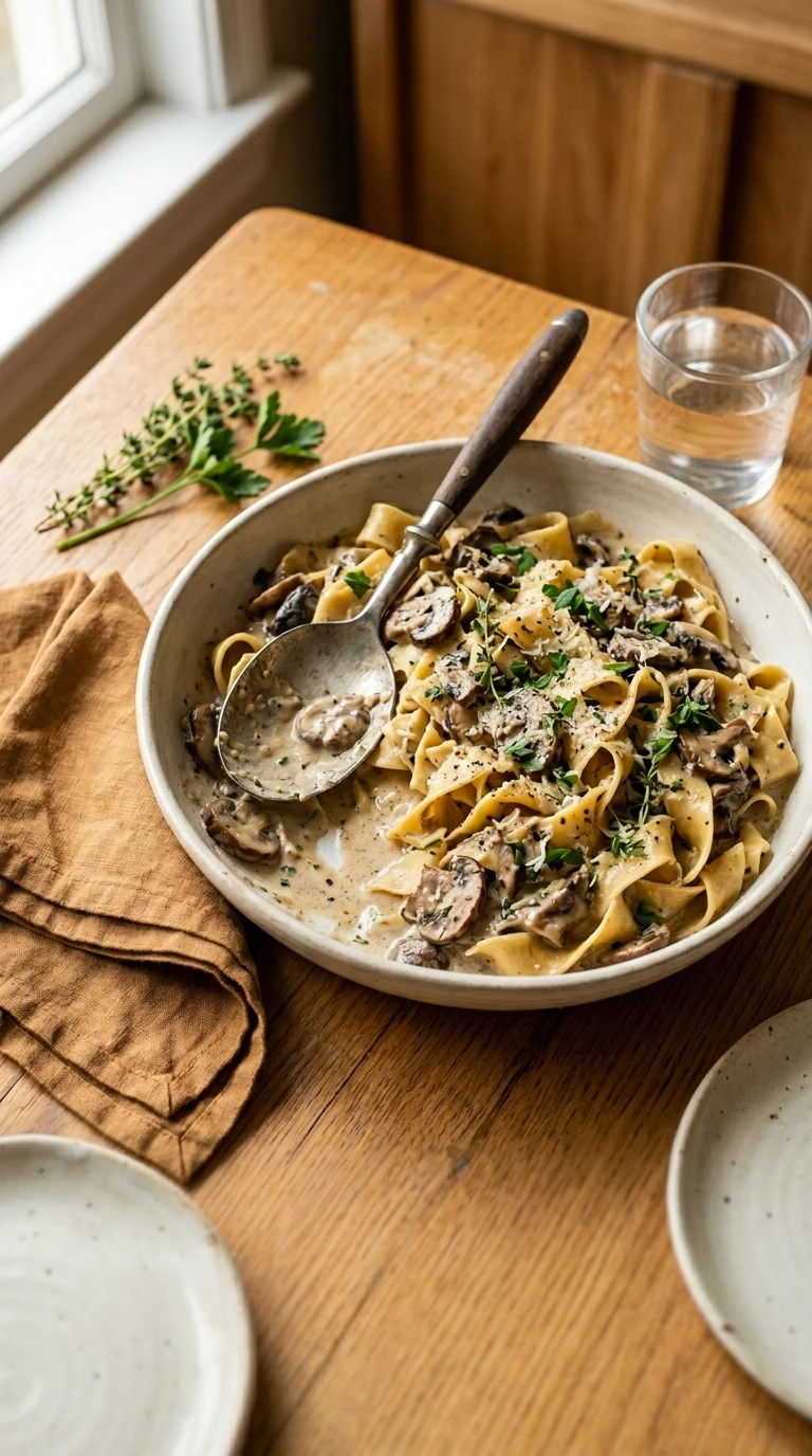 cozy creamy mushroom pasta summer ready to serve