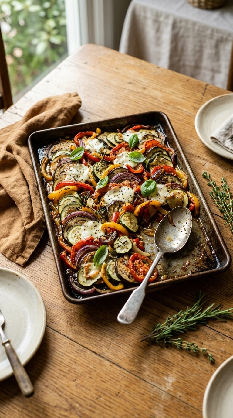 cozy sheet pan ratatouille summer ready to serve