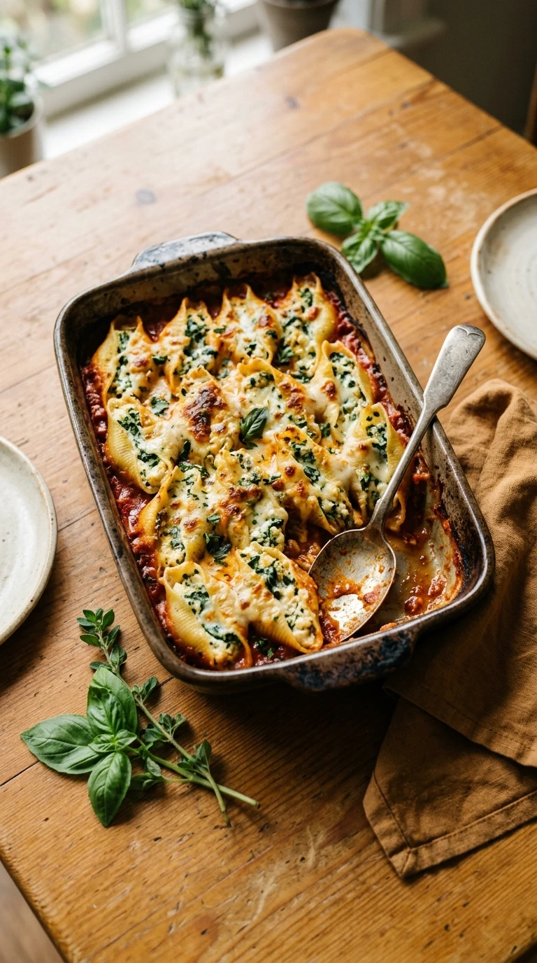 cozy summer stuffed shells ready to serve