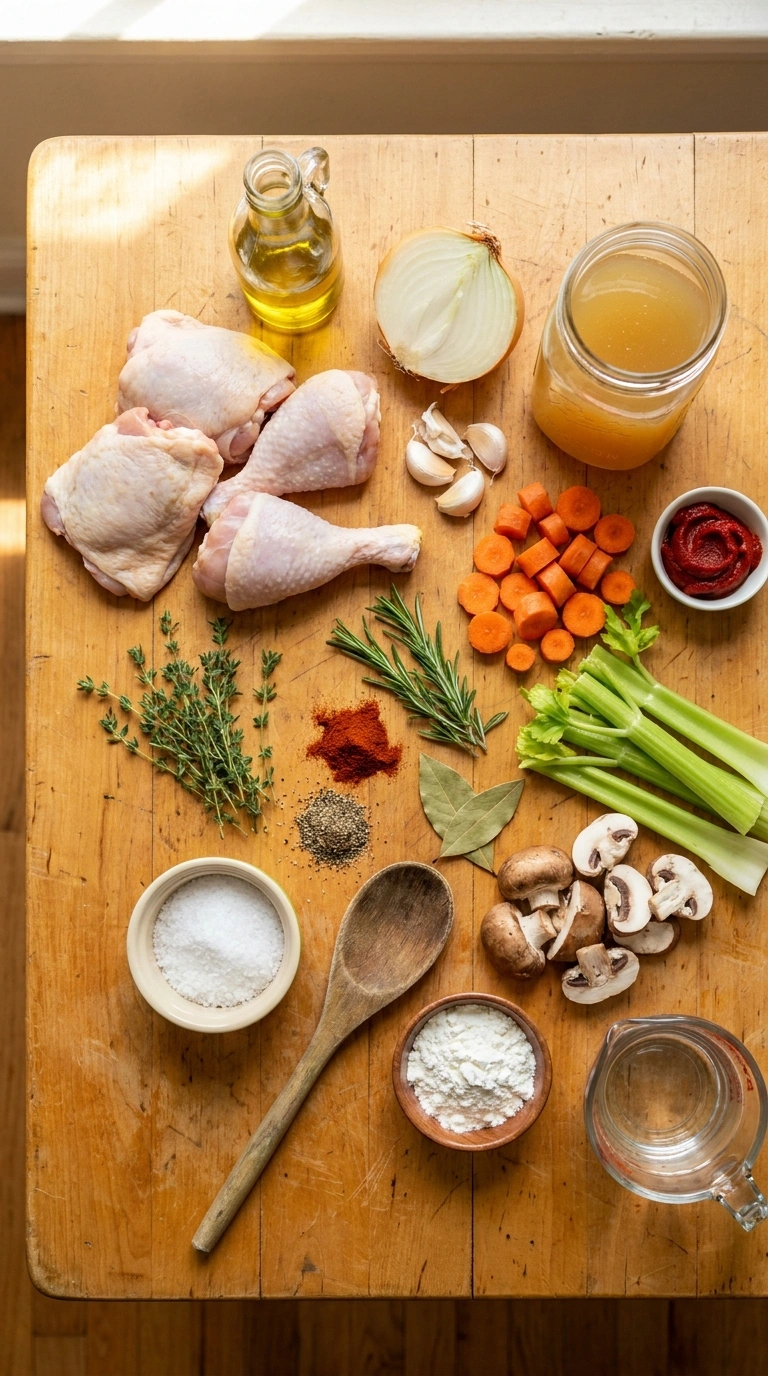 Ingredients for cozy slow cooker chicken thighs