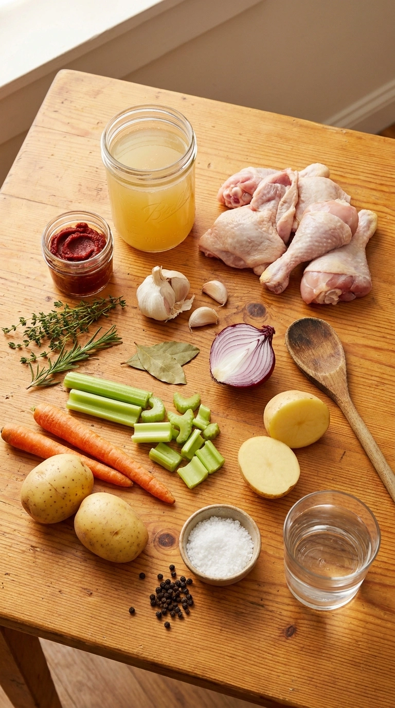 Ingredients for cozy slow cooker chicken stew