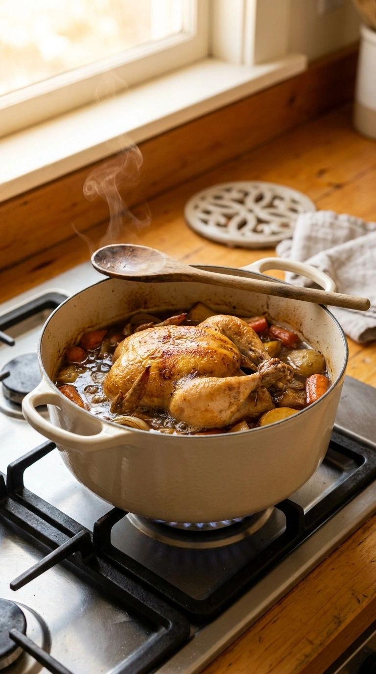 Cooking instructions for cozy roast chicken dinner