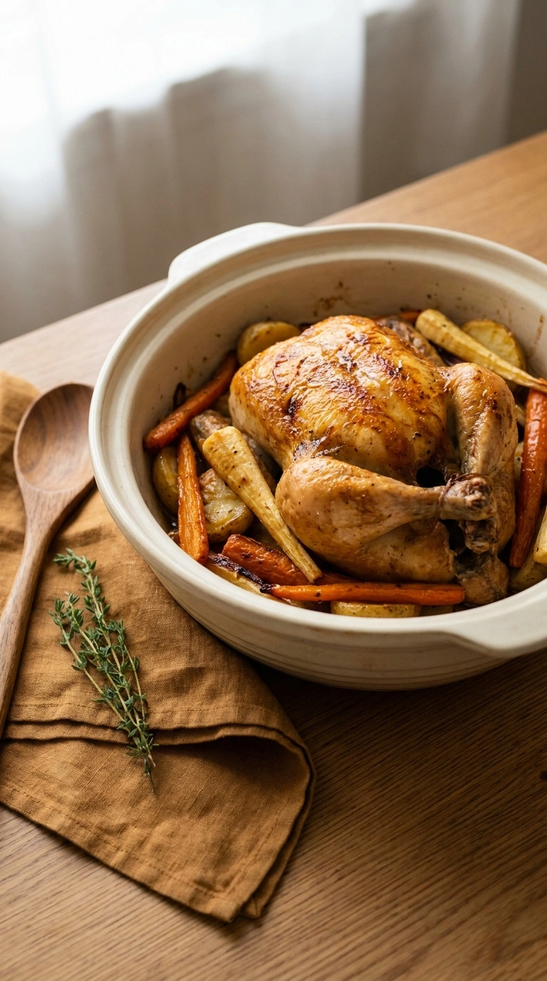 cozy roast chicken dinner ready to serve
