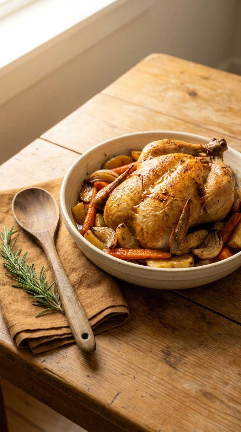 cozy roast chicken vegetables ready to serve