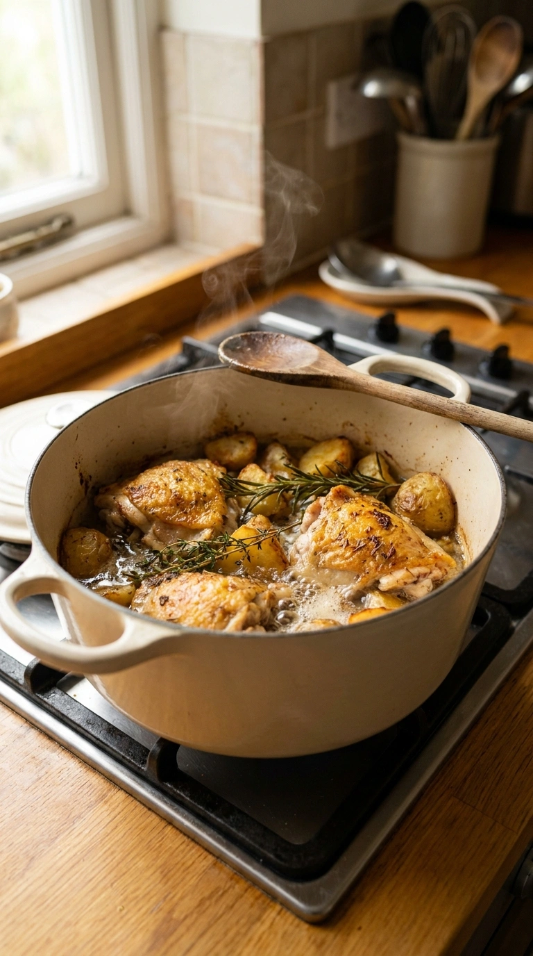 Cooking instructions for cozy roast chicken potatoes