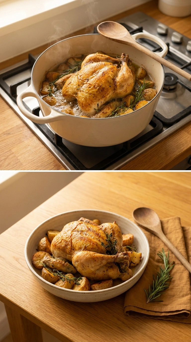 cozy roast chicken potatoes ready to serve