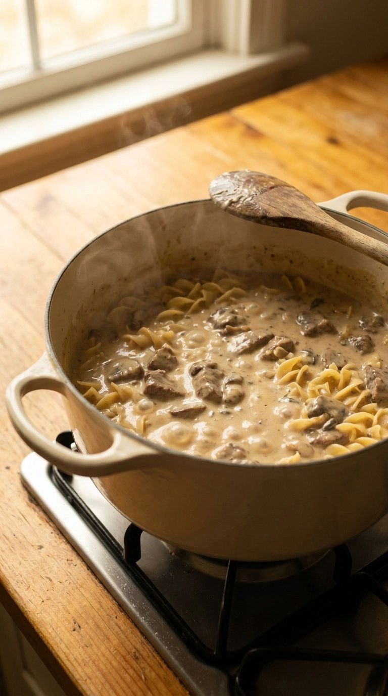 Cooking instructions for cozy beef stroganoff weeknight