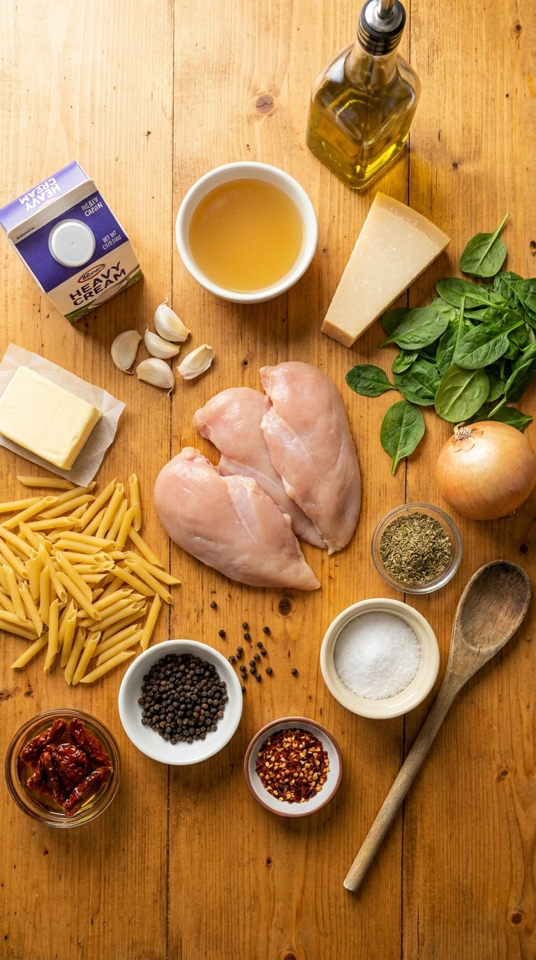 Ingredients for cozy creamy weeknight pasta