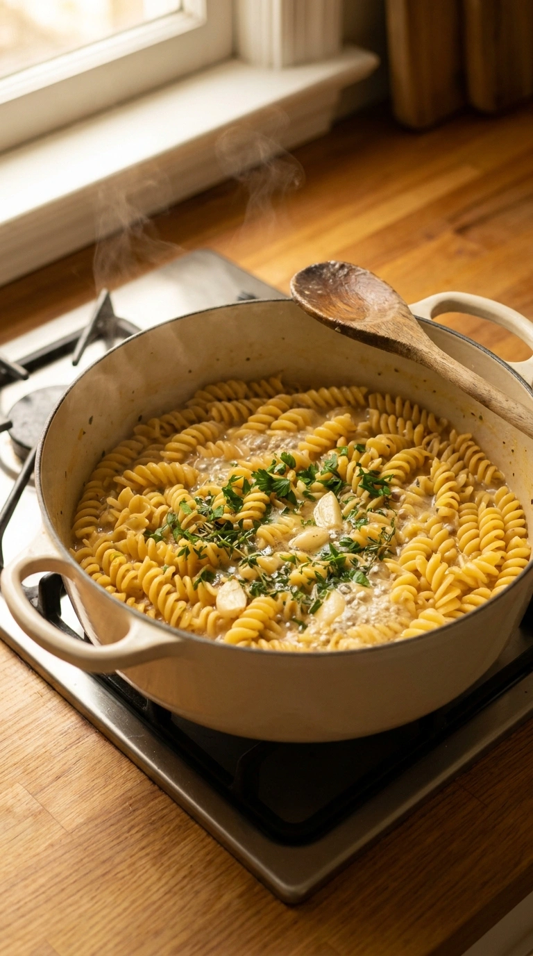 Cooking instructions for cozy garlic butter pasta