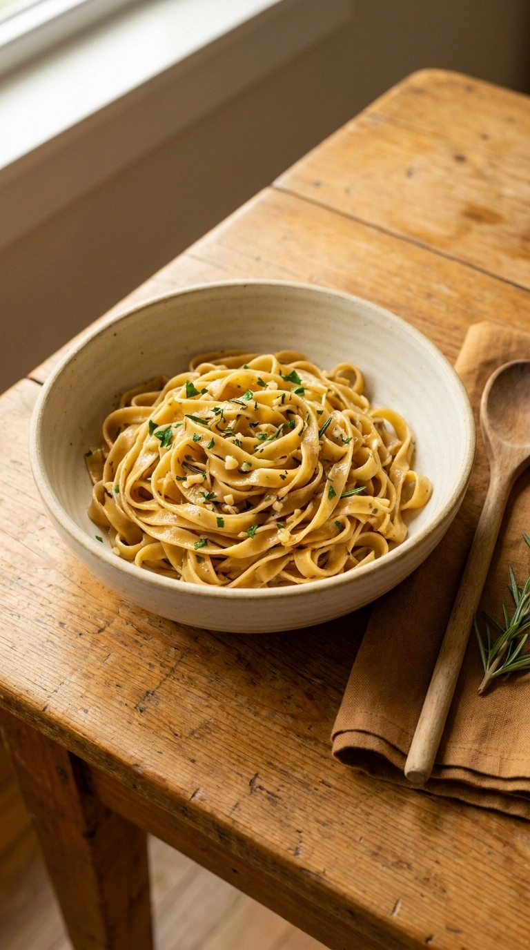 cozy garlic butter pasta ready to serve