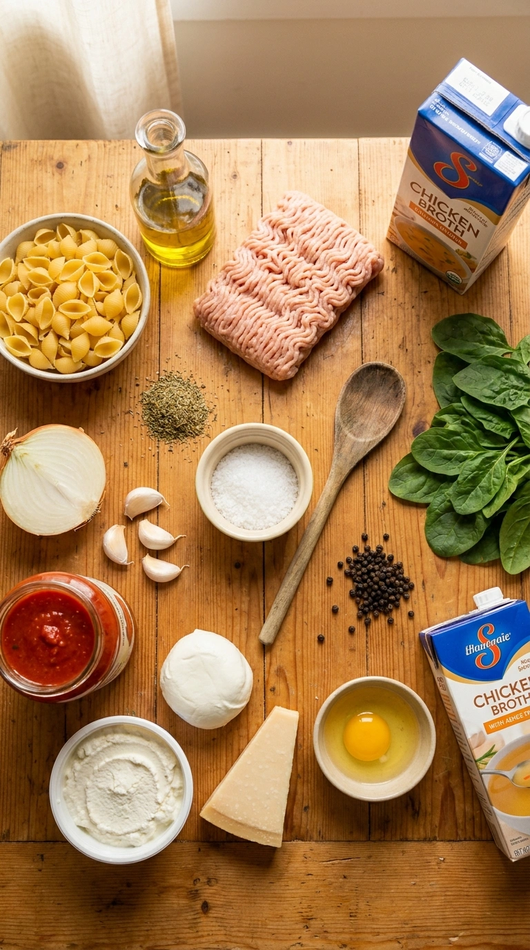 Ingredients for cozy weeknight pasta bake