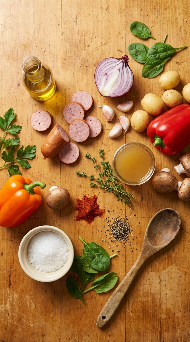 Ingredients for cozy sausage skillet weeknight