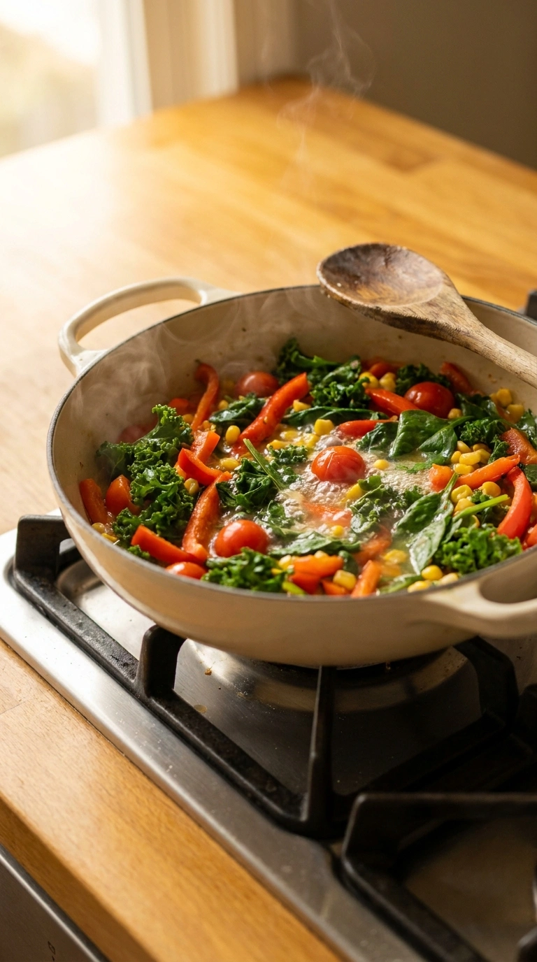 Cooking instructions for cozy veggie skillet dinner