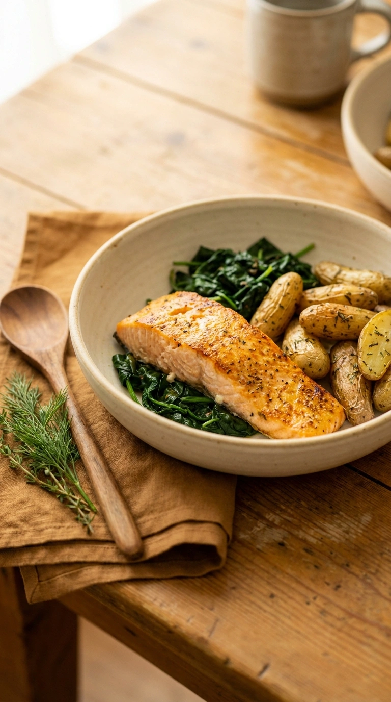 cozy salmon skillet dinner ready to serve