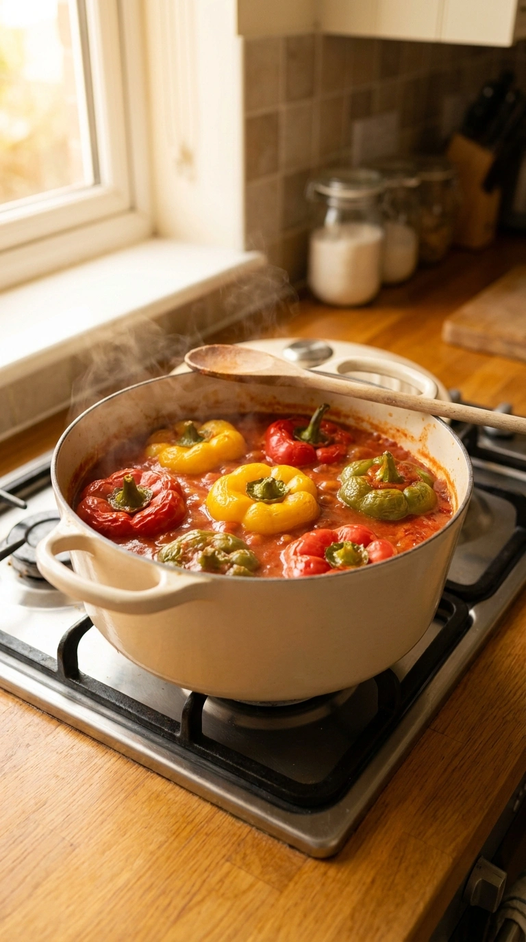 Cooking instructions for cozy stuffed pepper skillet