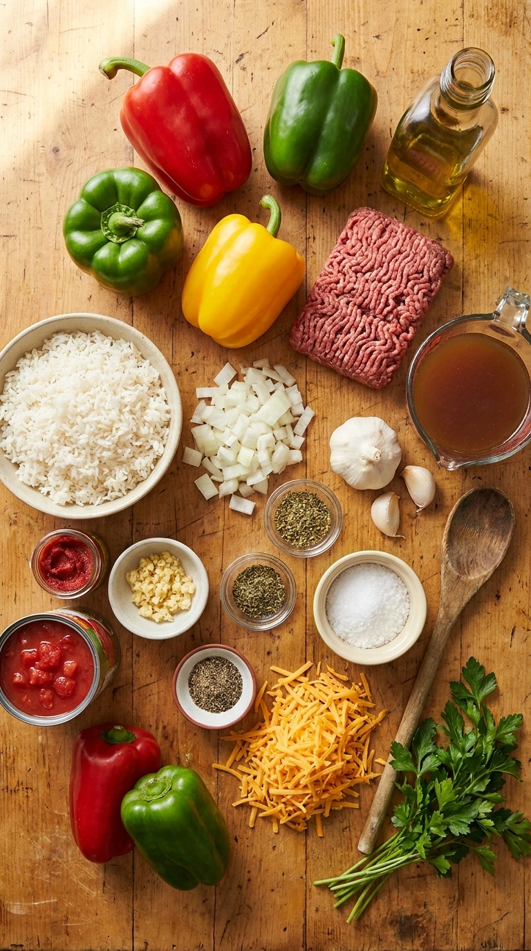Ingredients for cozy stuffed pepper skillet