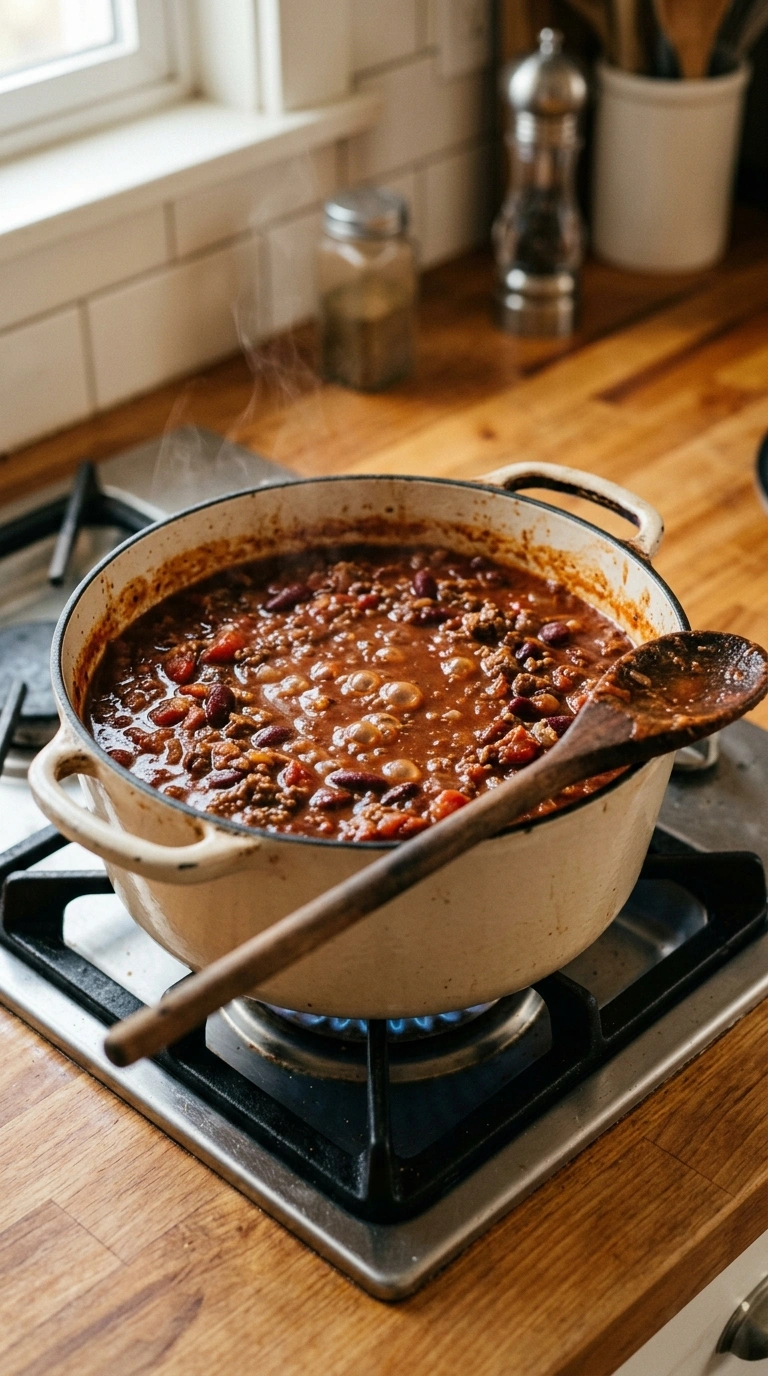 Cooking instructions for cozy first cool night chili