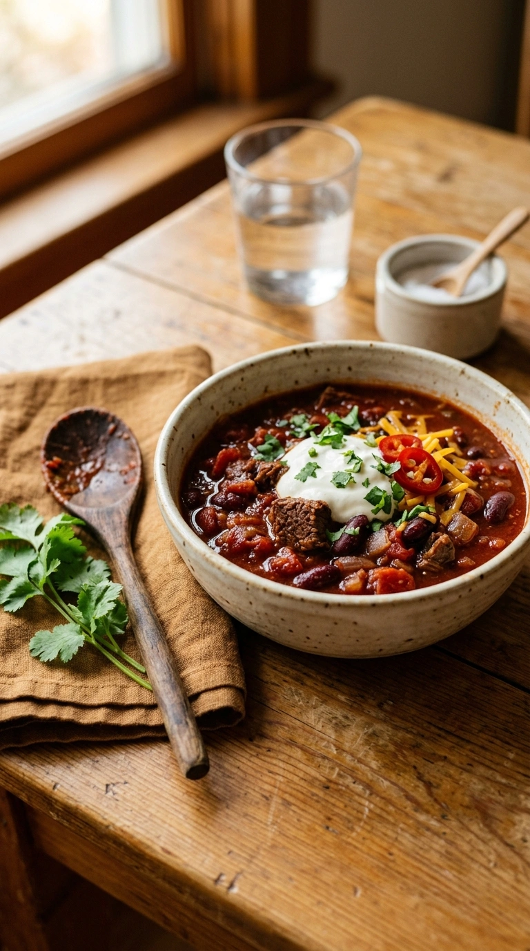 cozy first cool night chili ready to serve