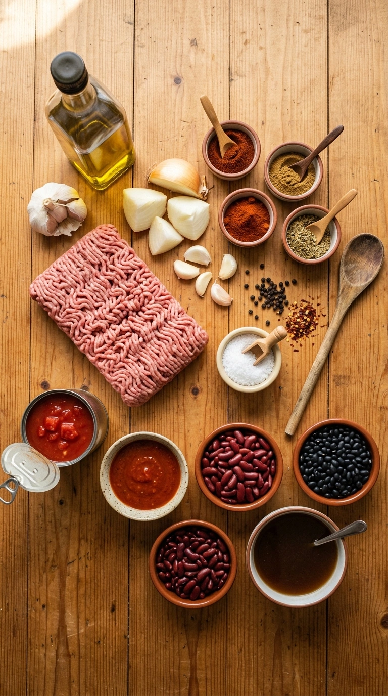Ingredients for cozy first cool night chili