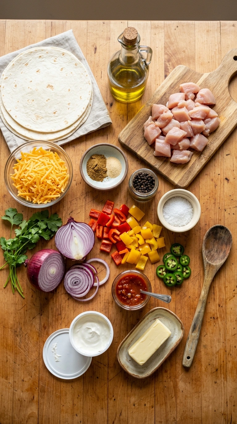 Ingredients for cozy after school quesadilla dinner
