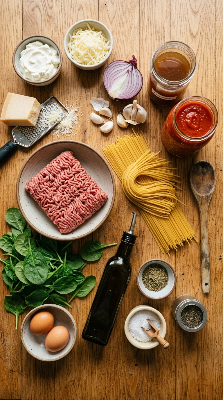 Ingredients for cozy soccer night pasta bake