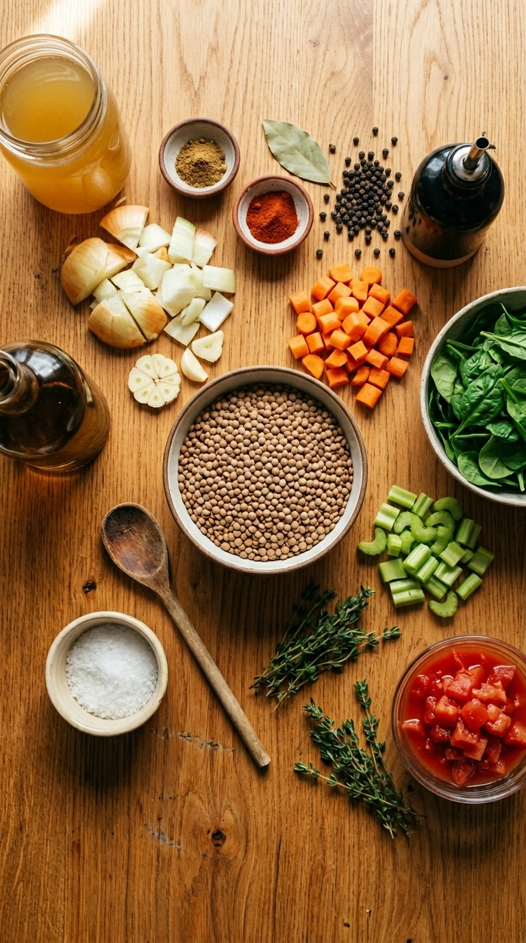 Ingredients for cozy lentil weeknight