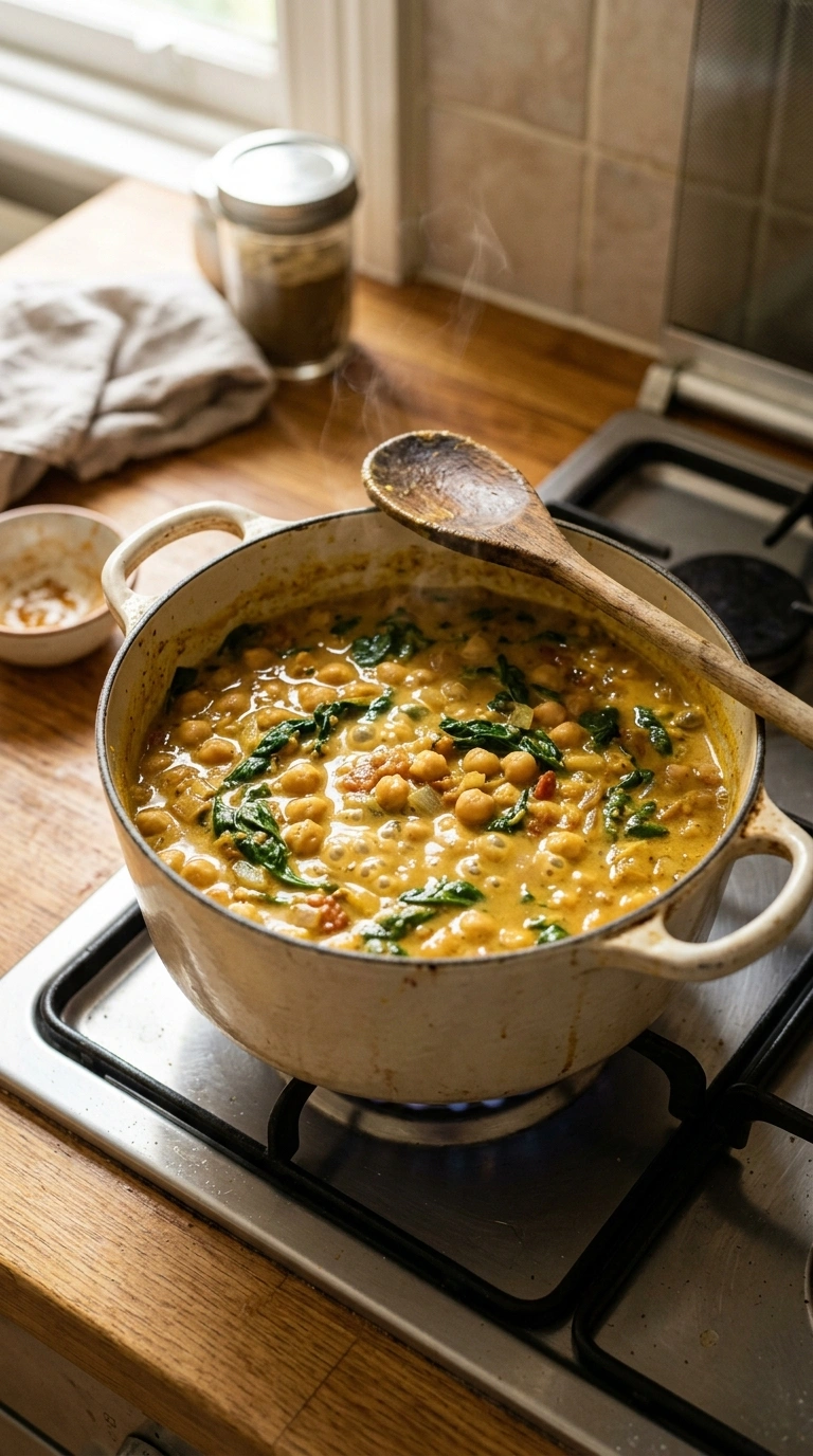 Cooking instructions for cozy chickpea curry weeknight