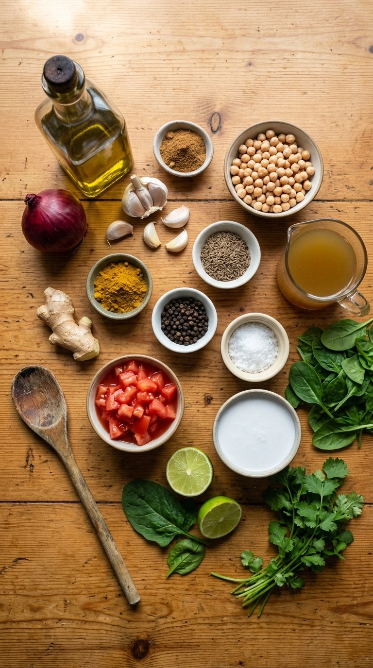 Ingredients for cozy chickpea curry weeknight