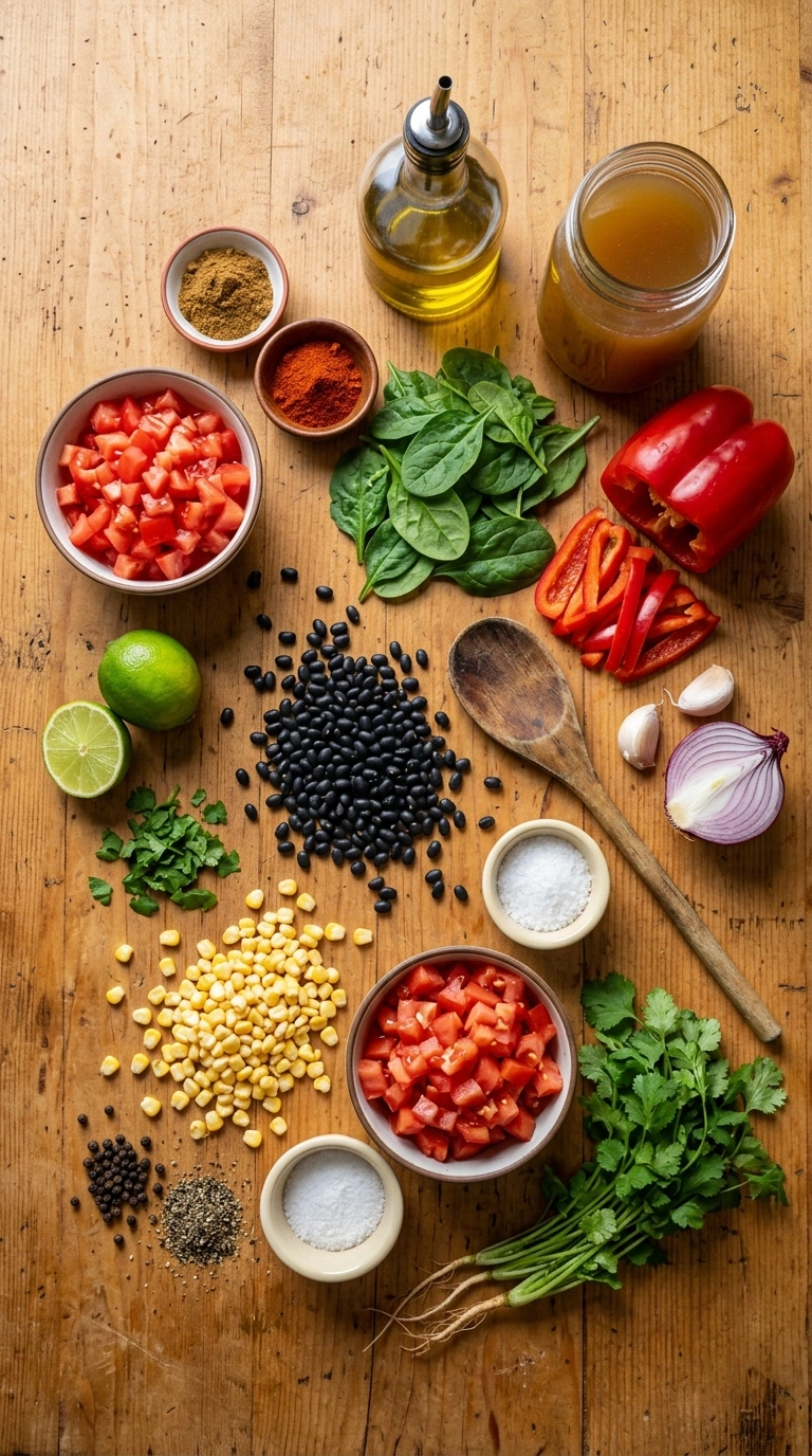 Ingredients for cozy black bean weeknight