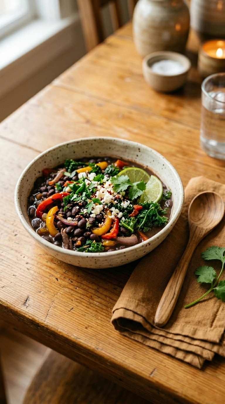 cozy black bean weeknight ready to serve