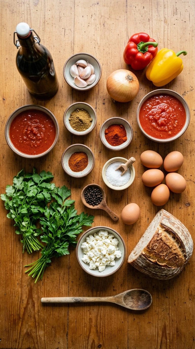 Ingredients for cozy shakshuka weeknight