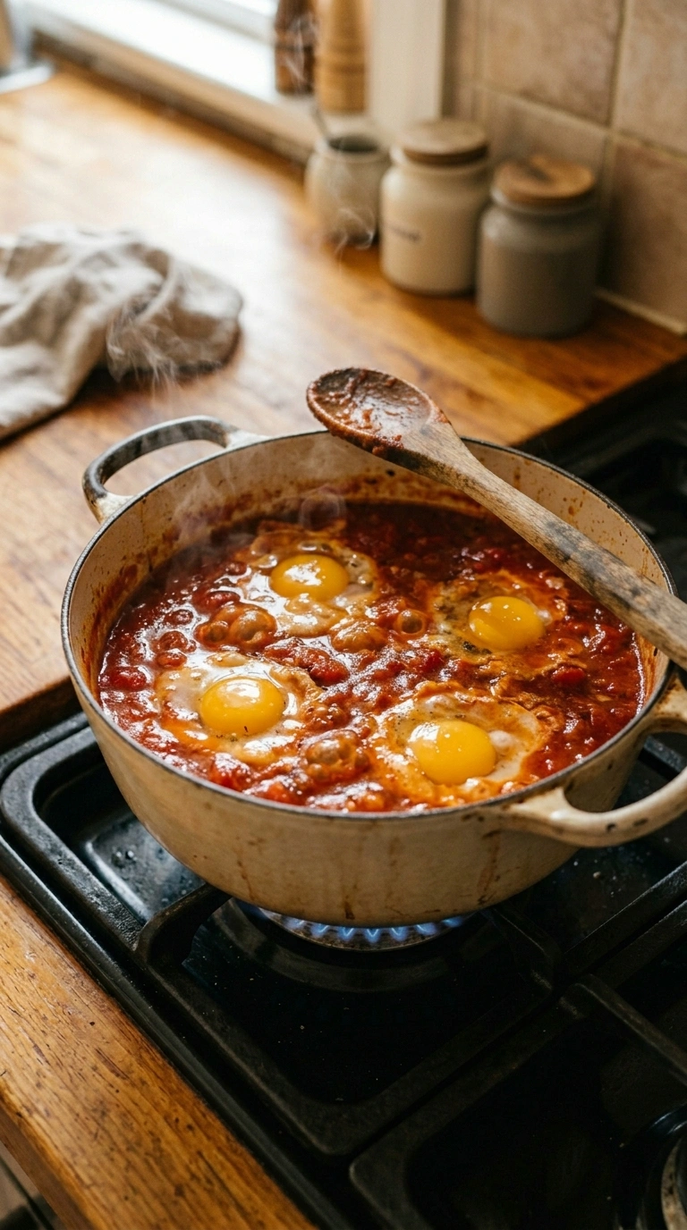 Cooking instructions for cozy shakshuka weeknight