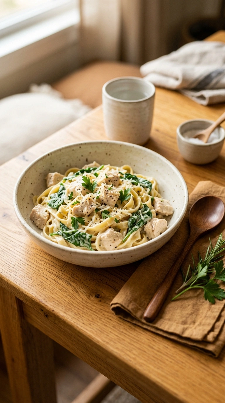 warm hearty creamy pasta ready to serve