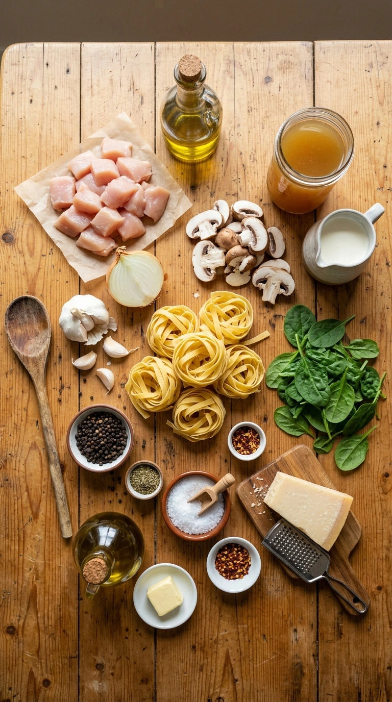 Ingredients for warm hearty creamy pasta