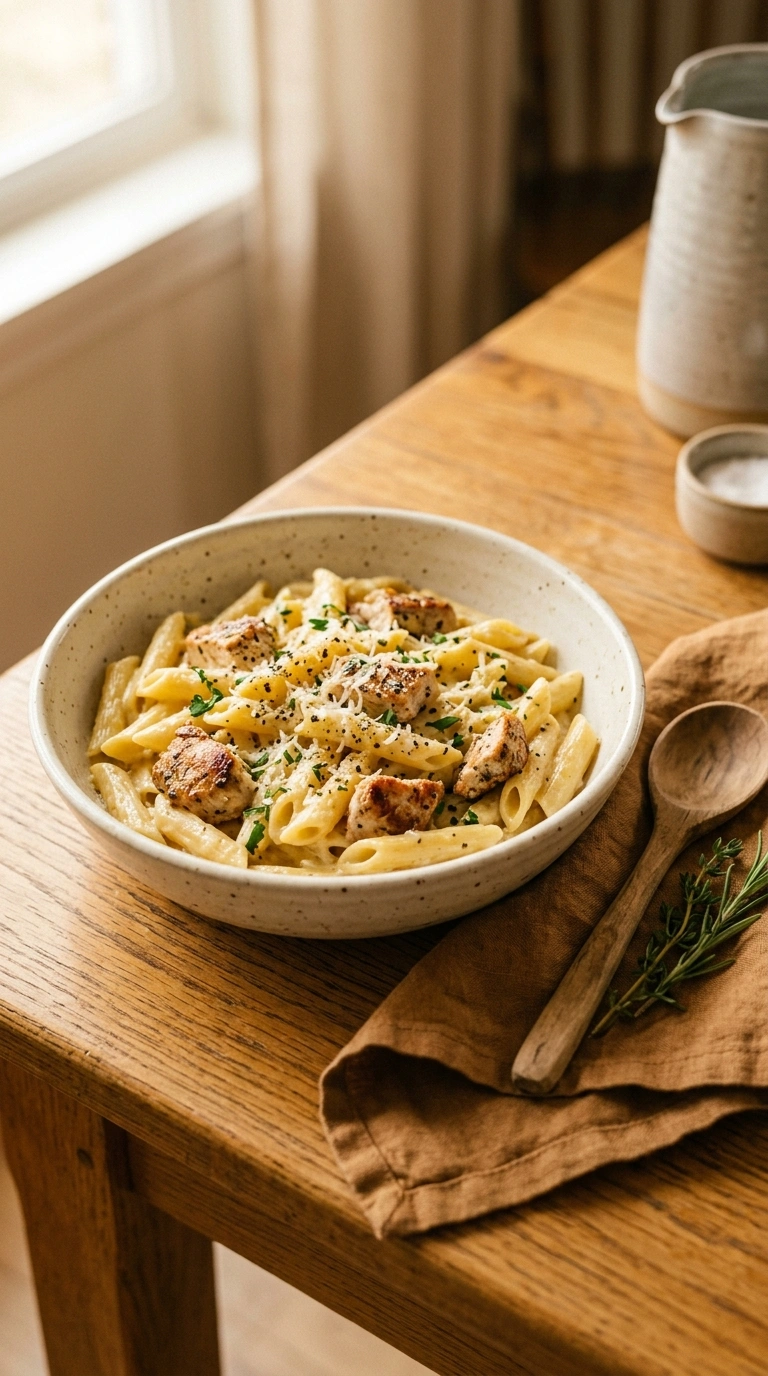 cozy chicken alfredo pasta ready to serve