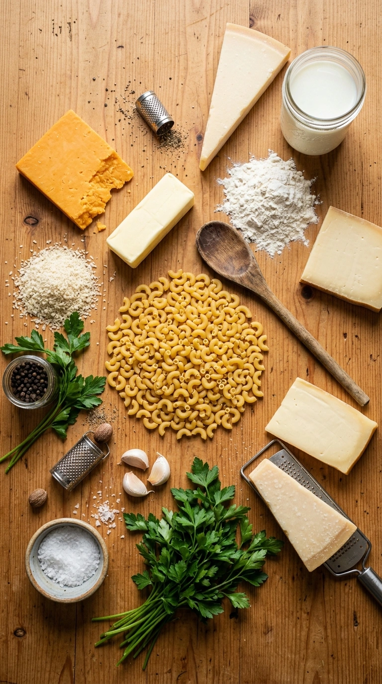 Ingredients for cozy four cheese pasta